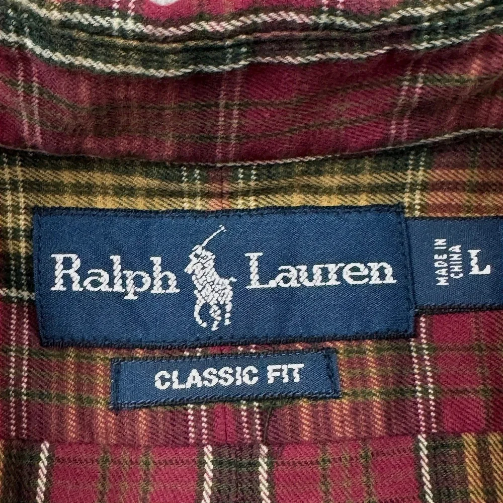 Ralph Lauren Classic Fit Plaid‎ Button Down Shirt Mens XL Burgundy Olive Green